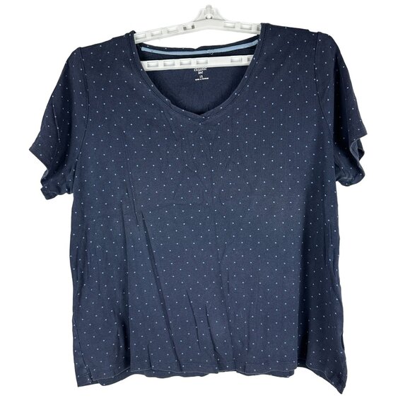 Croft & Barrow The Classic Tee 1X 100% Cotton Navy Blue With White Polka Dots - Picture 1 of 5